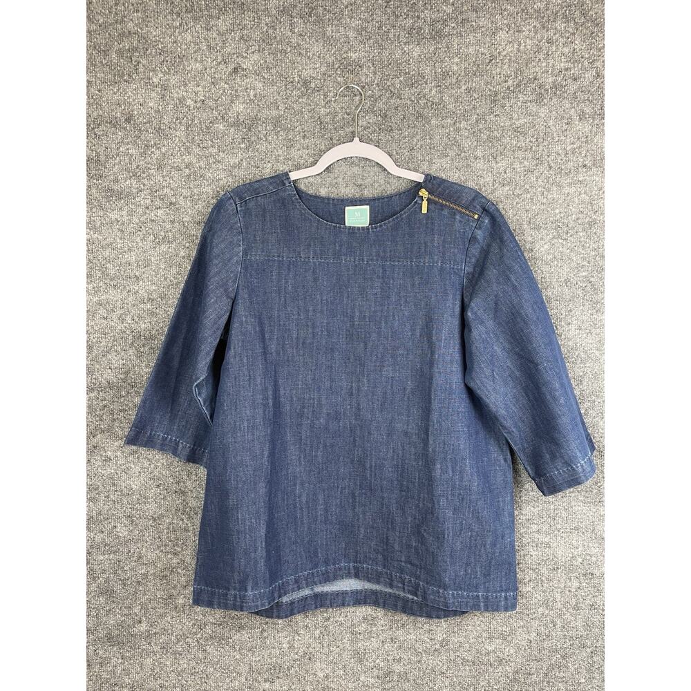 Martha Stewart‎ Everyday Size Medium Denim 3/4 Sleeve Zip Shoulder Tunic